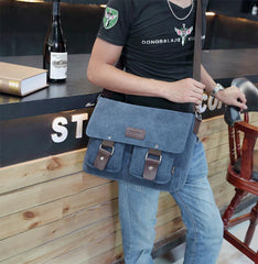 Cool Canvas Leather Mens Black Side Bag Blue Shoulder Bag Red College Bag Messenger Bag for Men - imessengerbags