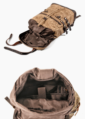 Cool Waxed Canvas Leather Mens Black 15.6‘’ Large Hiking Backpack Green Travel Backpack for Men - imessengerbags