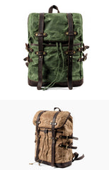 Cool Waxed Canvas Leather Mens Black 15.6‘’ Large Hiking Backpack Green Travel Backpack for Men - imessengerbags