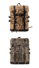 Cool Waxed Canvas Leather Mens Black 15.6‘’ Large Hiking Backpack Green Travel Backpack for Men - imessengerbags