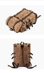 Cool Waxed Canvas Leather Mens Black 15.6‘’ Large Hiking Backpack Green Travel Backpack for Men - imessengerbags