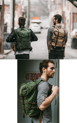 Cool Waxed Canvas Leather Mens Black 15.6‘’ Large Hiking Backpack Green Travel Backpack for Men - imessengerbags