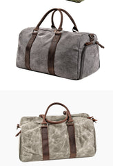 Waxed Canvas Leather Mens Large Travel Weekender Bag Waterproof Duffle bag for Men