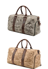 Waxed Canvas Leather Mens Large Travel Weekender Bag Waterproof Duffle bag for Men - imessengerbags