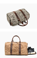 Waxed Canvas Leather Mens Large Travel Weekender Bag Waterproof Duffle bag for Men