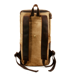 Cool Waxed Canvas Black Leather Mens 15.6‘’ Barrel Green Backpack Travel Backpack Hiking Backpack for Men - imessengerbags