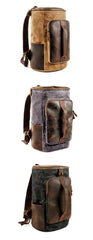 Cool Waxed Canvas Black Leather Mens 15.6‘’ Barrel Green Backpack Travel Backpack Hiking Backpack for Men - imessengerbags