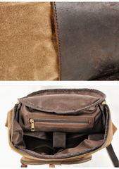 Cool Waxed Canvas Black Leather Mens 15.6‘’ Barrel Green Backpack Travel Backpack Hiking Backpack for Men - imessengerbags