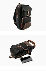 Cool Canvas Leather Mens Sling Bag Waterproof Chest Bag One Shoulder Backpack Phone Bag for Men - imessengerbags