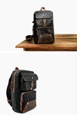 Cool Canvas Leather Mens Sling Bag Waterproof Chest Bag One Shoulder Backpack Phone Bag for Men - imessengerbags