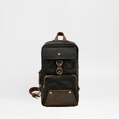 Cool Canvas Leather Mens Sling Bag Waterproof Chest Bag One Shoulder Backpack Phone Bag for Men - imessengerbags