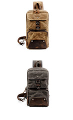 Cool Canvas Leather Mens Sling Bag Waterproof Chest Bag One Shoulder Backpack Phone Bag for Men - imessengerbags