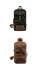 Cool Canvas Leather Mens Sling Bag Waterproof Chest Bag One Shoulder Backpack Phone Bag for Men - imessengerbags