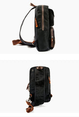 Cool Canvas Leather Mens Sling Bag Waterproof Chest Bag One Shoulder Backpack Phone Bag for Men