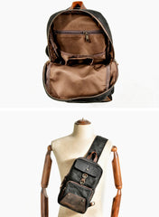 Cool Canvas Leather Mens Sling Bag Waterproof Chest Bag One Shoulder Backpack Phone Bag for Men