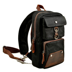 Cool Canvas Leather Mens Sling Bag Waterproof Chest Bag One Shoulder Backpack Phone Bag for Men