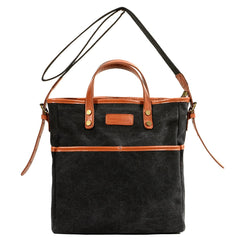 Cool Canvas Leather Mens Small Brown Messenger Bag Vertical Side Bag Shoulder Bag Tote Handbag For Men - imessengerbags