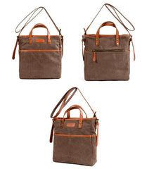 Cool Canvas Leather Mens Small Brown Messenger Bag Vertical Side Bag Shoulder Bag Tote Handbag For Men - imessengerbags