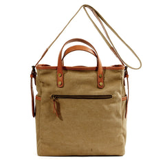 Cool Canvas Leather Mens Small Brown Messenger Bag Vertical Side Bag Shoulder Bag Tote Handbag For Men - imessengerbags
