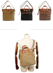 Cool Canvas Leather Mens Small Brown Messenger Bag Vertical Side Bag Shoulder Bag Tote Handbag For Men