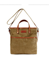Cool Canvas Leather Mens Small Brown Messenger Bag Vertical Side Bag Shoulder Bag Tote Handbag For Men - imessengerbags