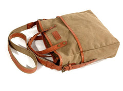 Cool Canvas Leather Mens Small Brown Messenger Bag Vertical Side Bag Shoulder Bag Tote Handbag For Men