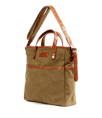 Cool Canvas Leather Mens Small Brown Messenger Bag Vertical Side Bag Shoulder Bag Tote Handbag For Men - imessengerbags