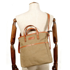 Cool Canvas Leather Mens Small Brown Messenger Bag Vertical Side Bag Shoulder Bag Tote Handbag For Men