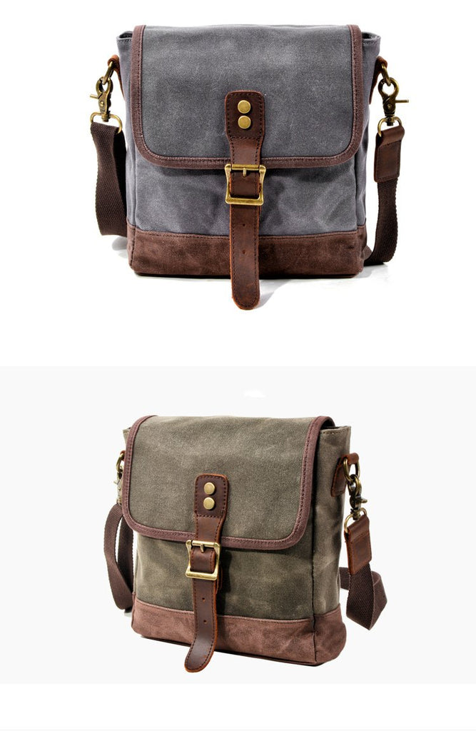 Cool Canvas Leather Mens Small Green Messenger Bag Vertical Side Bag Shoulder Bag For Men