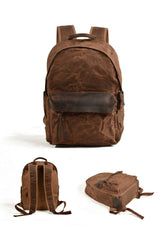 Cool Canvas Leather Mens Green Backpack Computer Backpack Black Travel Backpack for Men - imessengerbags