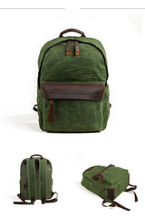 Cool Canvas Leather Mens Green Backpack Computer Backpack Black Travel Backpack for Men - imessengerbags