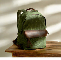 Cool Canvas Leather Mens Green Backpack Computer Backpack Black Travel Backpack for Men - imessengerbags