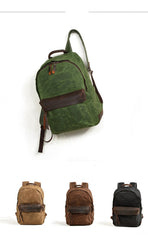Cool Canvas Leather Mens Green Backpack Computer Backpack Black Travel Backpack for Men - imessengerbags