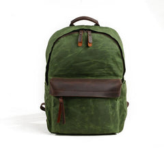 Cool Canvas Leather Mens Green Backpack Computer Backpack Black Travel Backpack for Men - imessengerbags