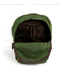 Cool Canvas Leather Mens Green Backpack Computer Backpack Black Travel Backpack for Men - imessengerbags