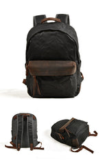 Cool Canvas Leather Mens Green Backpack Computer Backpack Black Travel Backpack for Men - imessengerbags