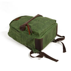 Cool Canvas Leather Mens Green Backpack Computer Backpack Black Travel Backpack for Men - imessengerbags