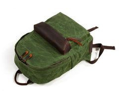 Cool Canvas Leather Mens Green Backpack Computer Backpack Black Travel Backpack for Men - imessengerbags