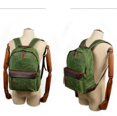 Cool Canvas Leather Mens Green Backpack Computer Backpack Black Travel Backpack for Men - imessengerbags