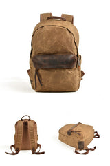 Cool Canvas Leather Mens Green Backpack Computer Backpack Black Travel Backpack for Men - imessengerbags