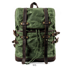 Waxed Canvas Leather Mens 15‘’ Computer Backpack Black Hiking Backpack Travel Backpack for Men - imessengerbags