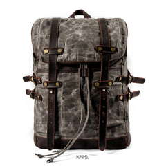 Waxed Canvas Leather Mens 15‘’ Computer Backpack Black Hiking Backpack Travel Backpack for Men - imessengerbags