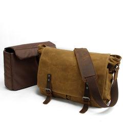 Waxed Canvas Leather Mens Black Waterproof 14'' Camera Bag Gray Side Bag Messenger Bag Shoulder Bag For Men - imessengerbags