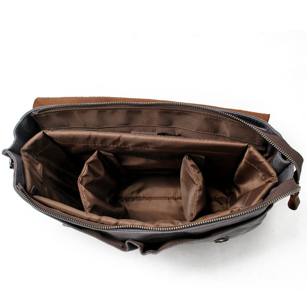 Leather With Canvas Camera Bag Waterproof DSLR Camera Bag Shoulder  Messenger Bag QSM3035