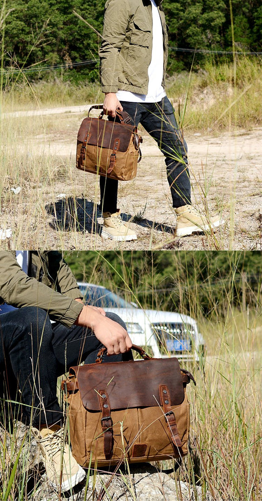 Waxed Canvas Leather Mens Waterproof Black 14 Camera Bag