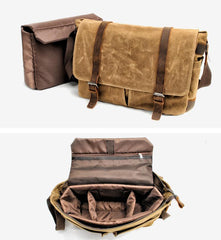 Waxed Canvas Leather Mens Waterproof 14'' Camera Bags Black Side Bag Messenger Bag Shoulder Bag For Men - imessengerbags