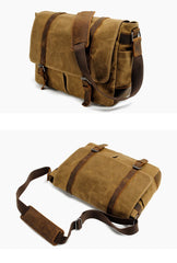 Waxed Canvas Leather Mens Waterproof 14'' Camera Bags Black Side Bag Messenger Bag Shoulder Bag For Men - imessengerbags