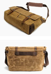 Waxed Canvas Leather Mens Waterproof 14'' Camera Bags Black Side Bag Messenger Bag Shoulder Bag For Men - imessengerbags