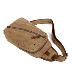 Cool Canvas Leather Mens Waterproof Sling Bag Chest Bag One Shoulder Bag for Men