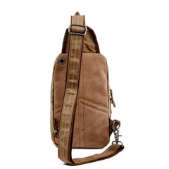 Cool Canvas Leather Mens Waterproof Sling Bag Chest Bag One Shoulder Bag for Men